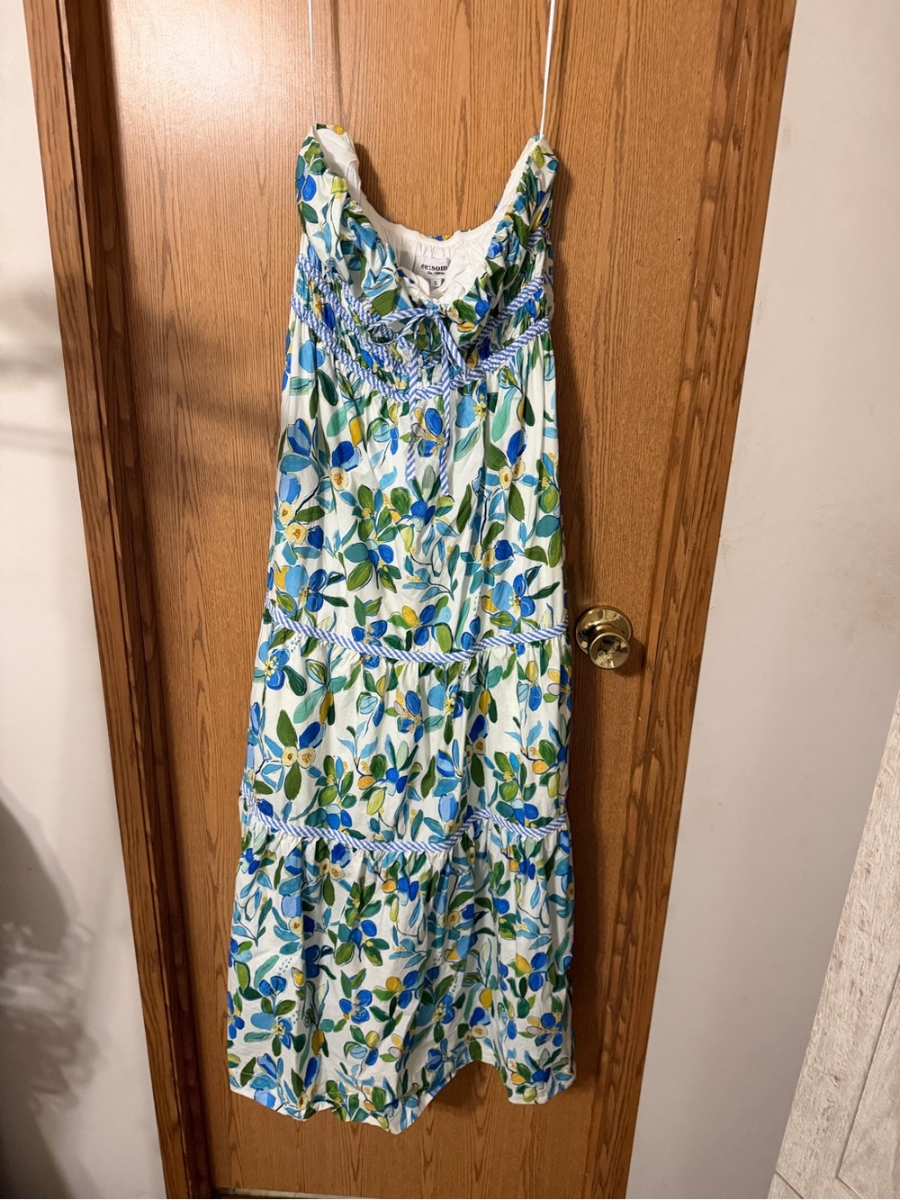 Eesome Los Angeles Blue Floral Tiered Midi Dress Size Small